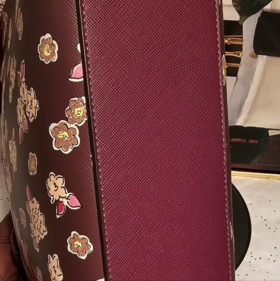 Kate Spade Tinsel Frosted Floral Deep Berry Satchel/Crossbody Bag - Picture 7 of 14